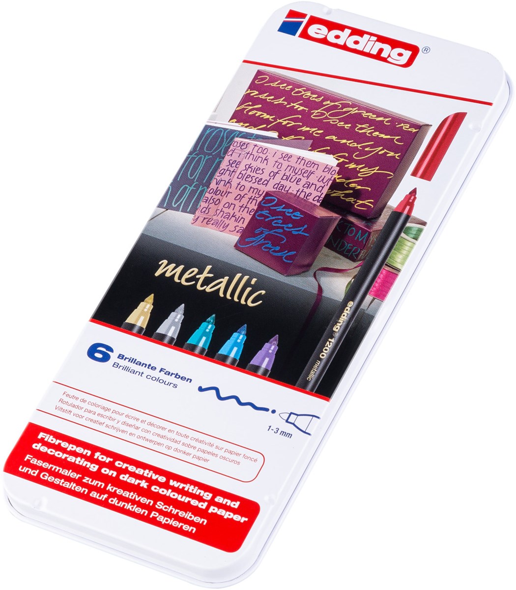 edding 1200 Fasermaler metallic 6er Set sortiert, Rundspitze 1-3 mm (Art.-Nr.: 4-1200-6)