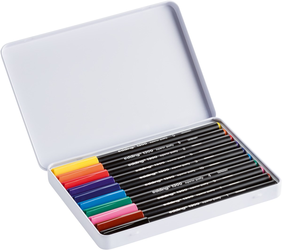 edding 1300 Fasermaler 10er Set (Metallbox) sortiert, Rundspitze 2 mm (Art.-Nr.: 4-1300-10)