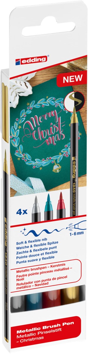edding 1340 Pinselstift 4er Set sortiert, Pinselspitze 1-3 mm (Art.-Nr.: 4-1340-4)