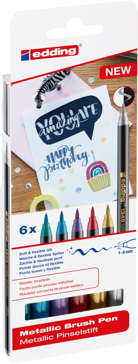 edding 1340 Pinselstift 6er Set sortiert, Pinselspitze 1-3 mm (Art.-Nr.: 4-1340-6)