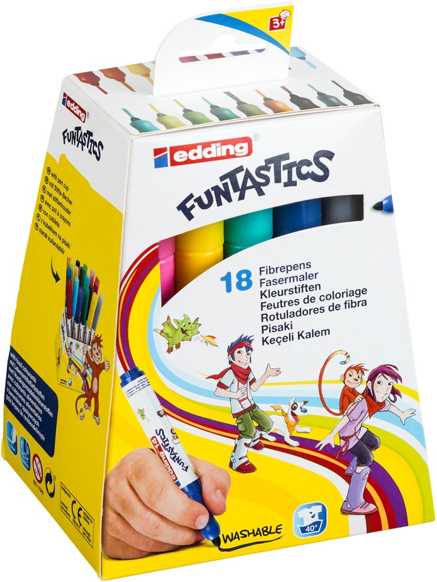 edding 14 FUNTASTICS Kinderfasermaler 18er Set sortiert, Rundspitze 3 mm (Art.-Nr.: 4-14-18)