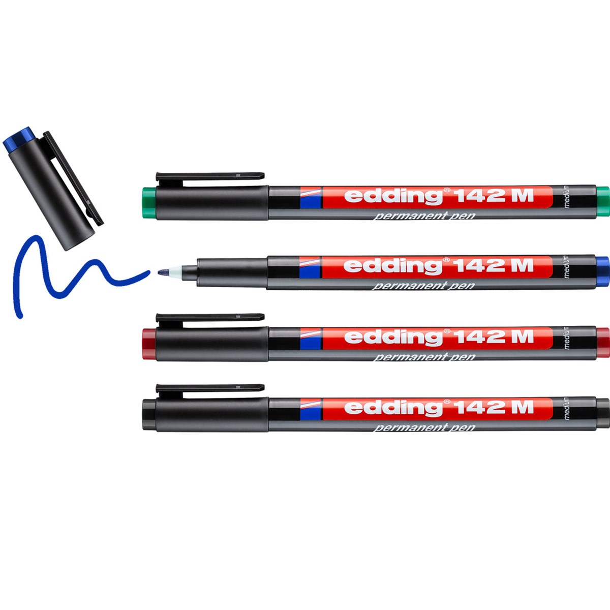 edding 142 M Permanenter Folienschreiber 4er Set sortiert, Rundspitze 1 mm (Art.-Nr.: 4-142-4)