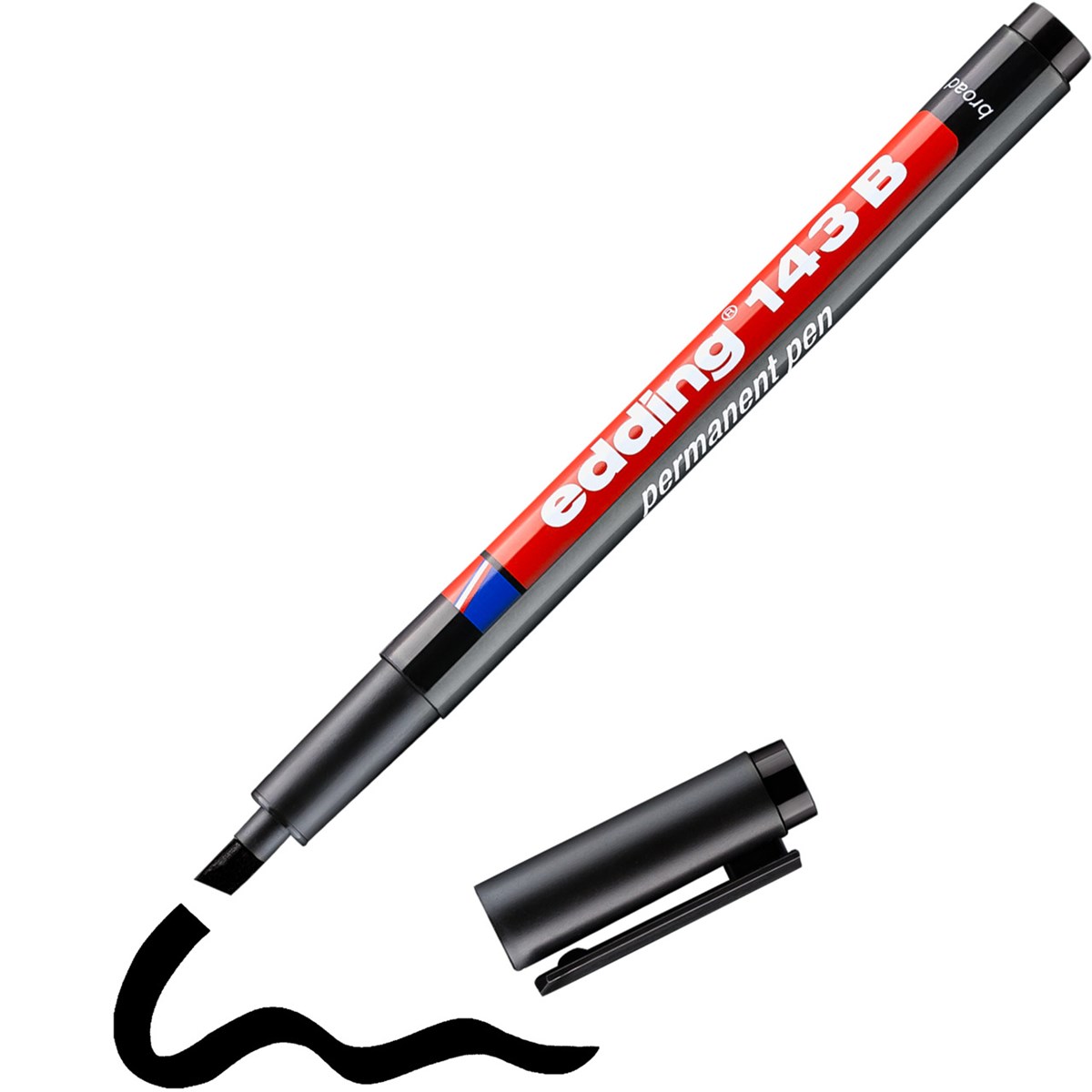 edding 143 B Permanenter Folienschreiber schwarz, Keilspitze 1-3 mm (Art.-Nr.: 4-143001)