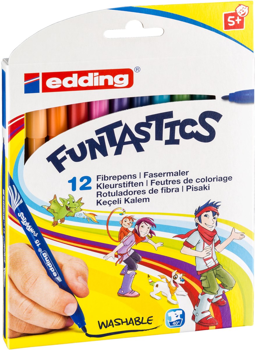 edding 15 FUNTASTICS Kinderfasermaler 12er Set sortiert, Rundspitze 1 mm (Art.-Nr.: 4-15-12)