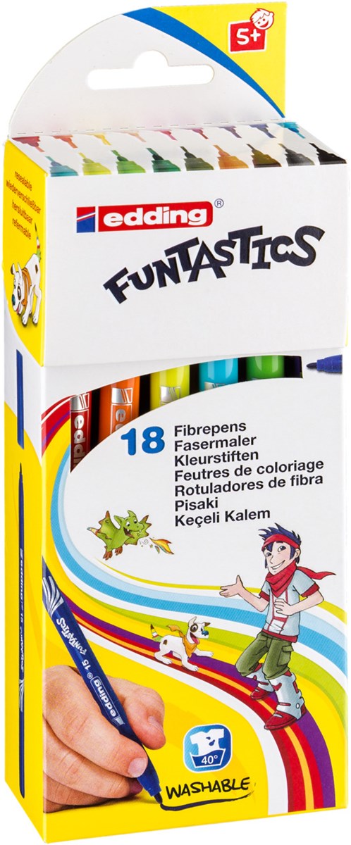 edding 15 FUNTASTICS Kinderfasermaler 18er Set sortiert, Rundspitze 1 mm (Art.-Nr.: 4-15-18)