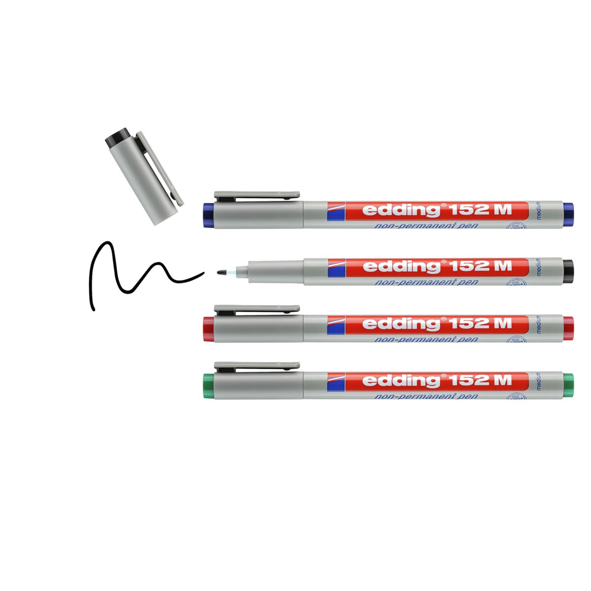 edding 152 M Non-permanenter Folienschreiber 4er Set sortiert, Rundspitze 1 mm (Art.-Nr.: 4-152-4)
