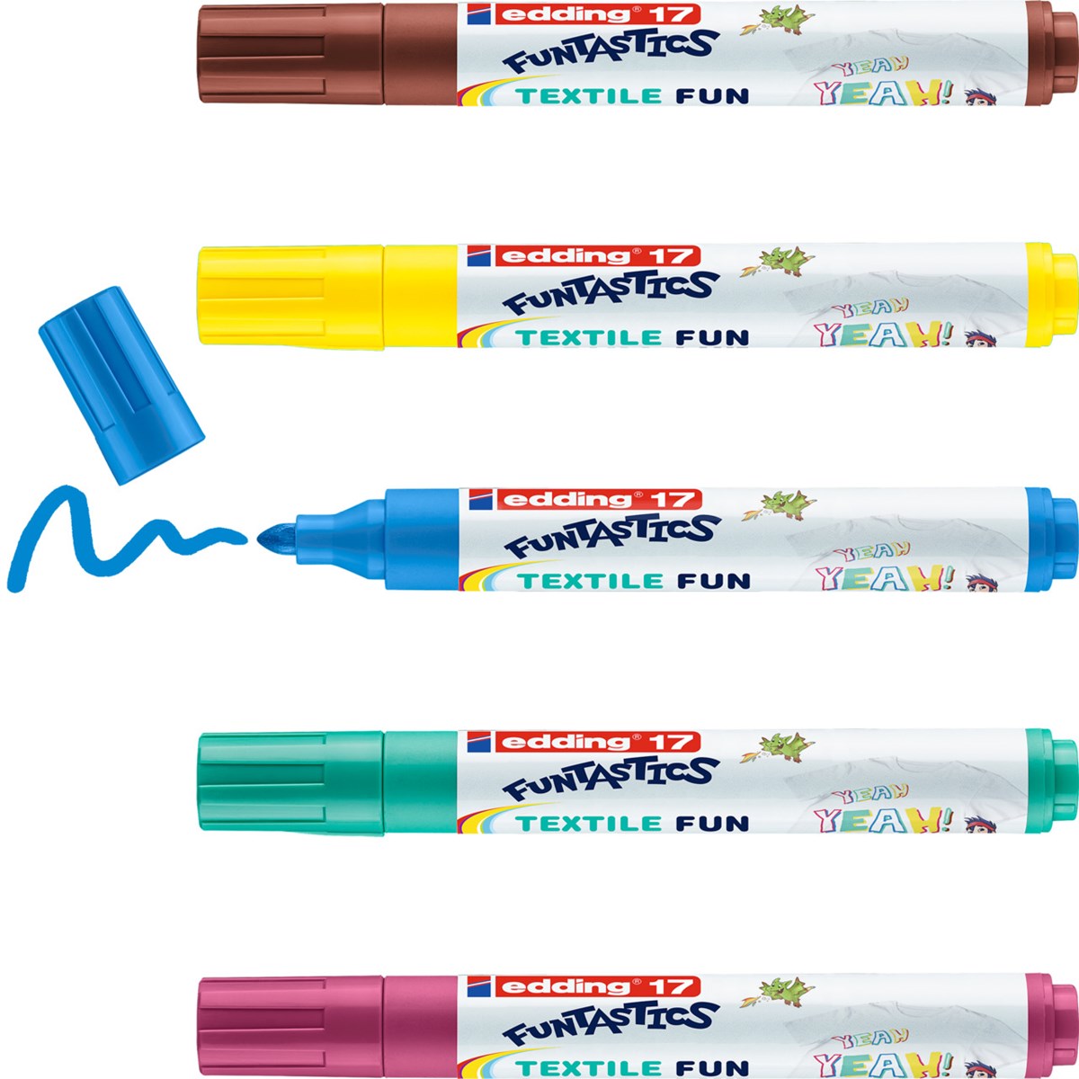 edding 17 Funtastics Kindertextilmaler 5er Set sortiert, Rundspitze 2-3 mm (Art.-Nr.: 4-17-5)