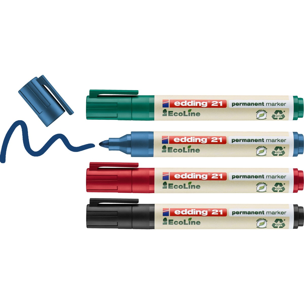 edding 21 EcoLine Permanentmarker 4er Set sortiert, Rundspitze 1,5-3 mm (Art.-Nr.: 4-21-4)