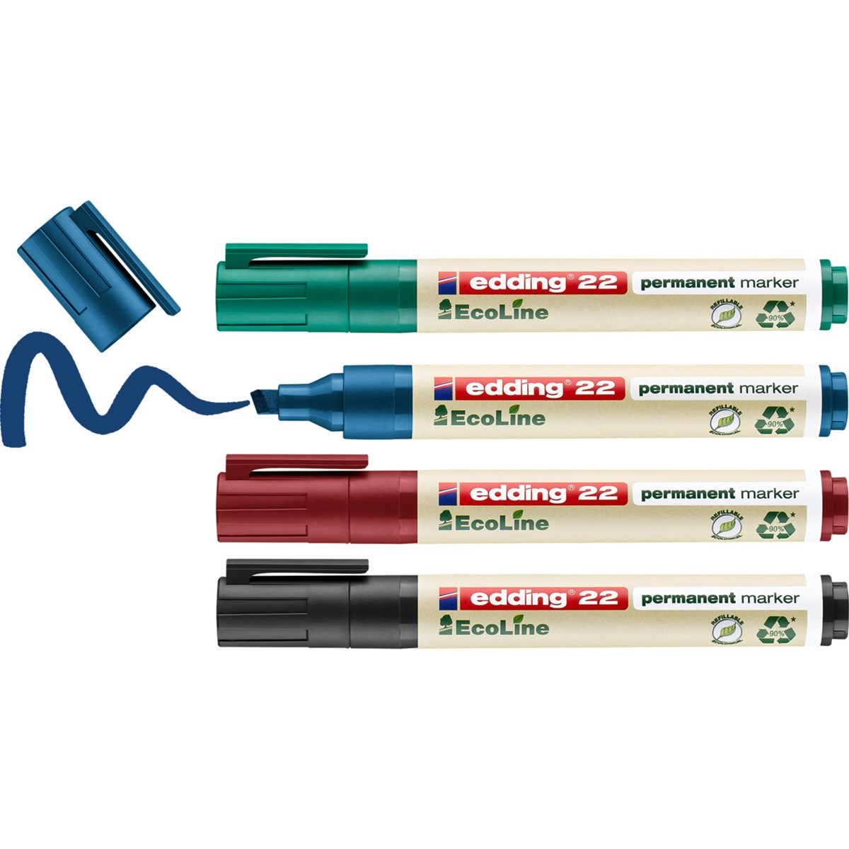 edding 22 EcoLine Permanentmarker 4er Set sortiert, Keilspitze 1-5 mm (Art.-Nr.: 4-22-4)