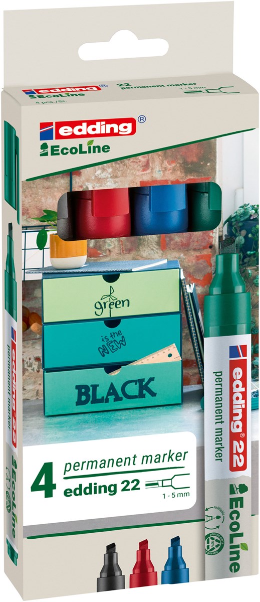 edding 22 EcoLine Permanentmarker 4er Set sortiert, Keilspitze 1-5 mm (Art.-Nr.: 4-22-4)
