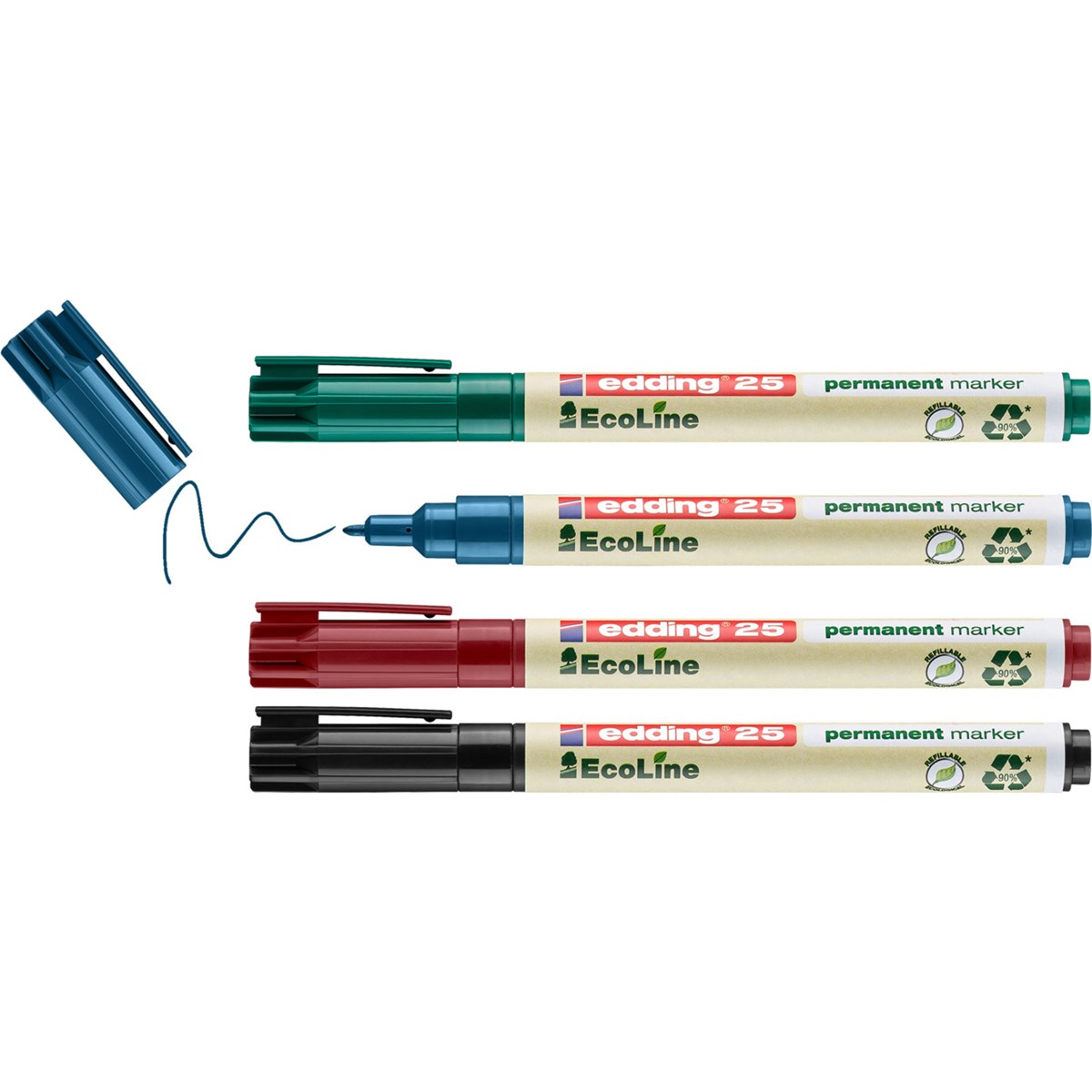 edding 25 EcoLine Permanentmarker 4er Set sortiert, Rundspitze 1 mm (Art.-Nr.: 4-25-4)