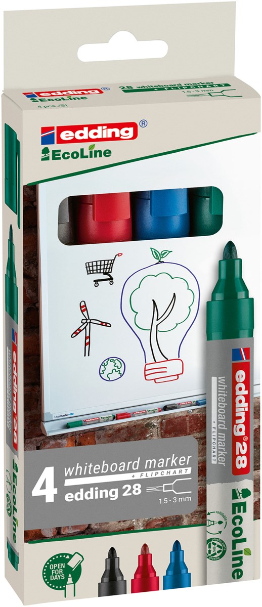 edding 28 EcoLine Whiteboardmarker 4er Set sortiert, Rundspitze 1,5-3 mm (Art.-Nr.: 4-28-4)