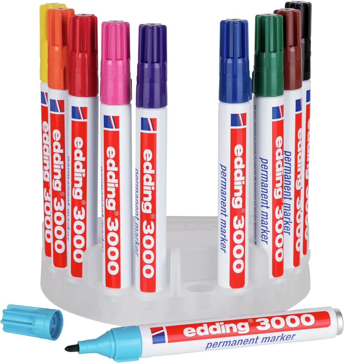 edding 3000 Permanentmarker 10er Set (Systembox) sortiert, Rundspitze 1,5-3 mm (Art.-Nr.: 4-3000-10)
