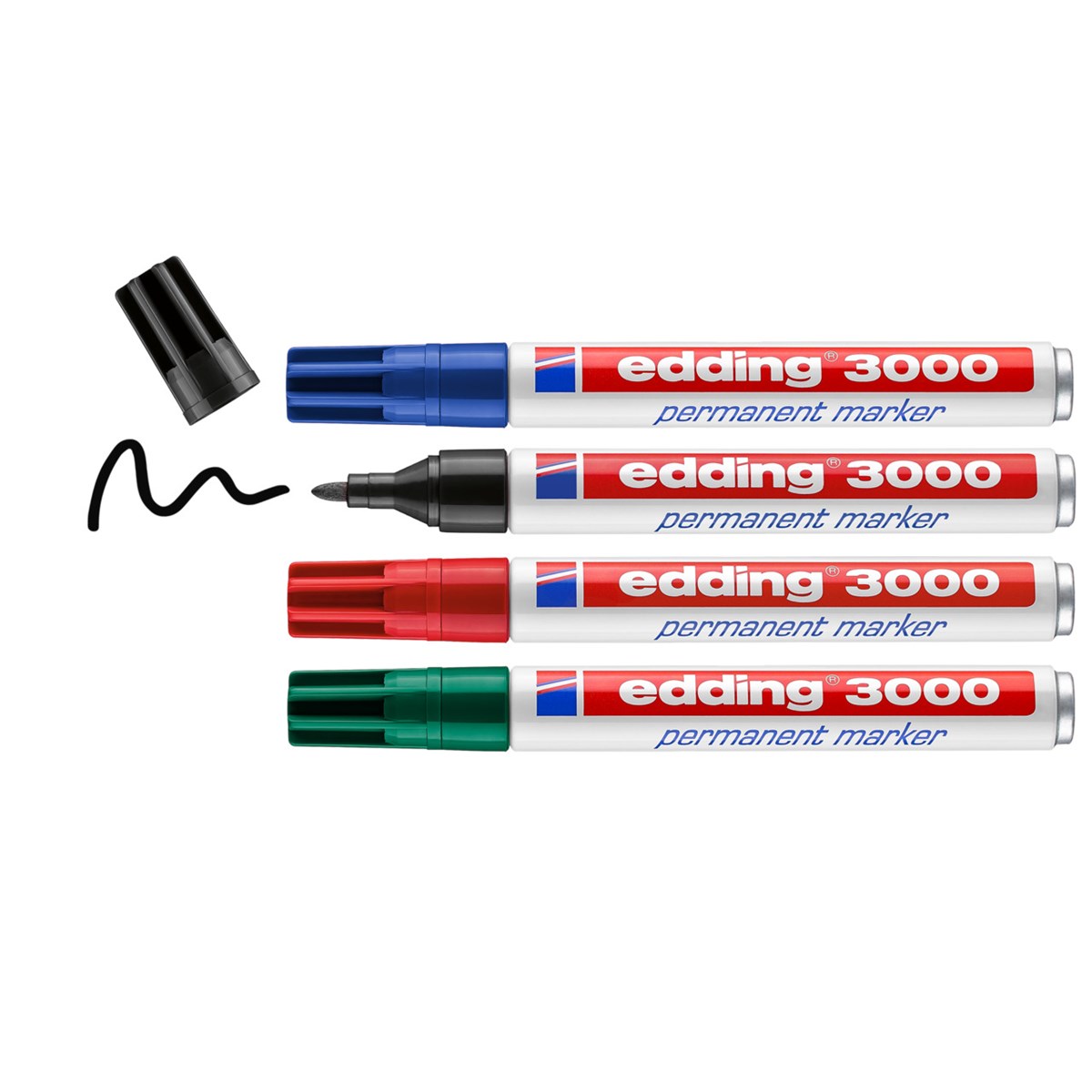 edding 3000 Permanentmarker 4er Set sortiert, Rundspitze 1,5-3 mm (Art.-Nr.: 4-3000-4-2)