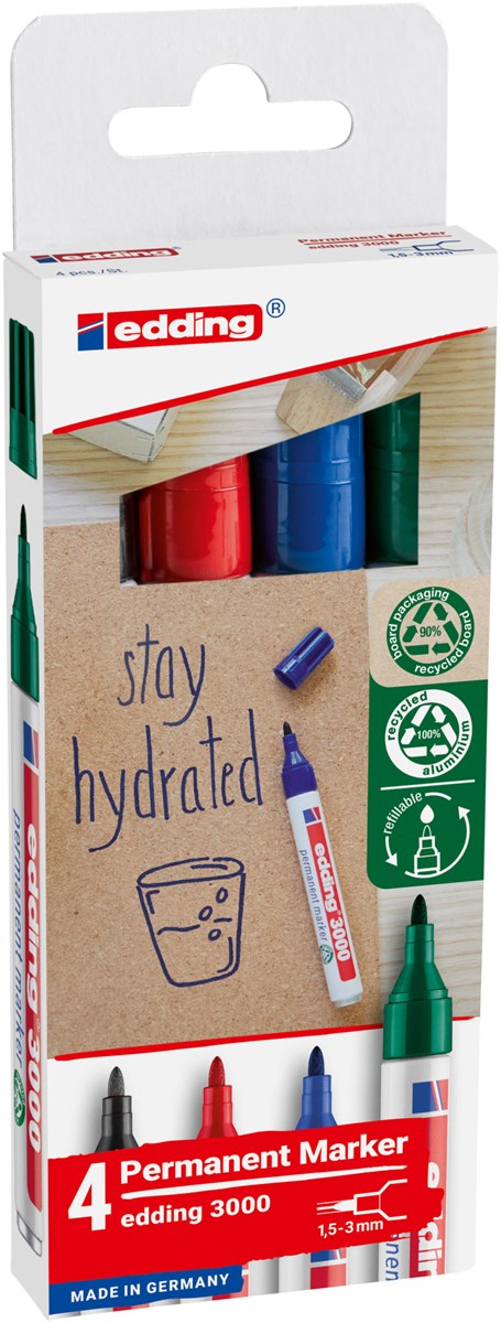 edding 3000 Permanentmarker 4er Set sortiert, Rundspitze 1,5-3 mm (Art.-Nr.: 4-3000-4-2)