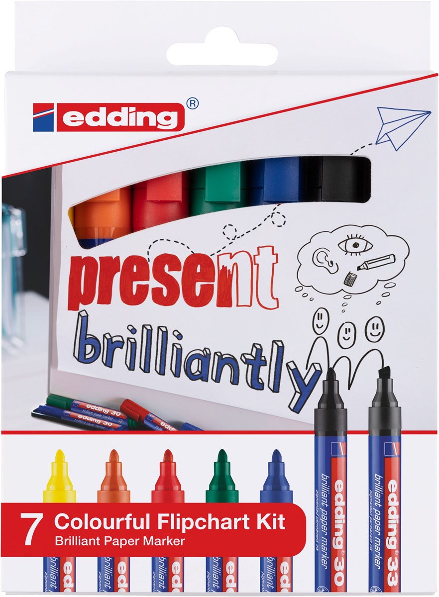 edding 30/33 Flipchart Kit 7er Set sortiert (33: 001, 30: 001-006) (Art.-Nr.: 4-3033-7)