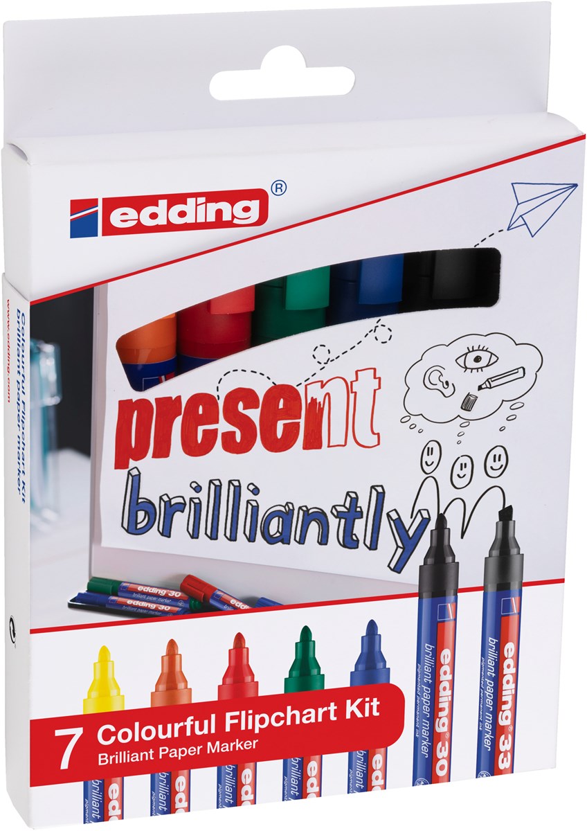 edding 30/33 Flipchart Kit 7er Set sortiert (33: 001, 30: 001-006) (Art.-Nr.: 4-3033-7)