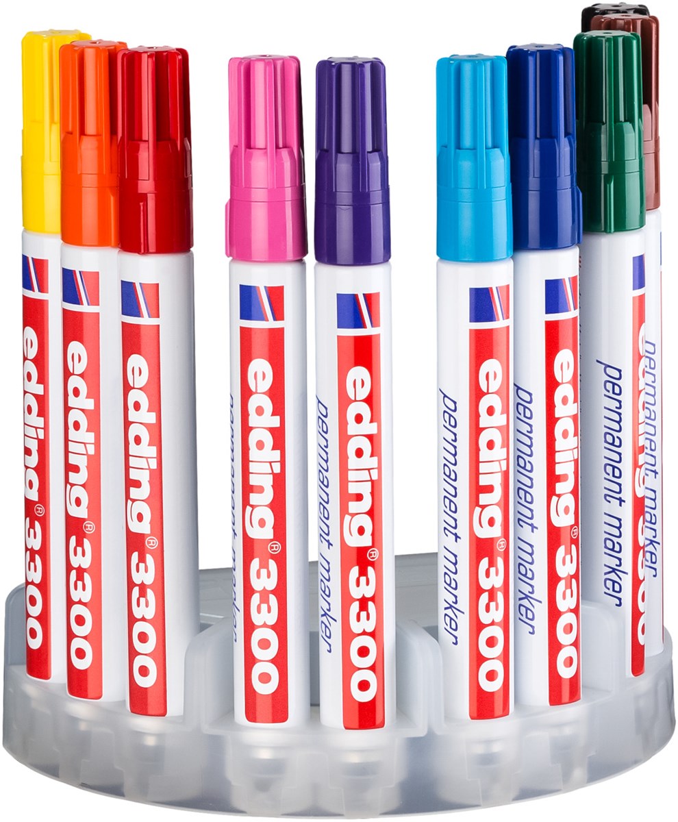 edding 3300 Permanentmarker 10er Set (Systembox) sortiert, Keilspitze 1-5 mm (Art.-Nr.: 4-3300-10)