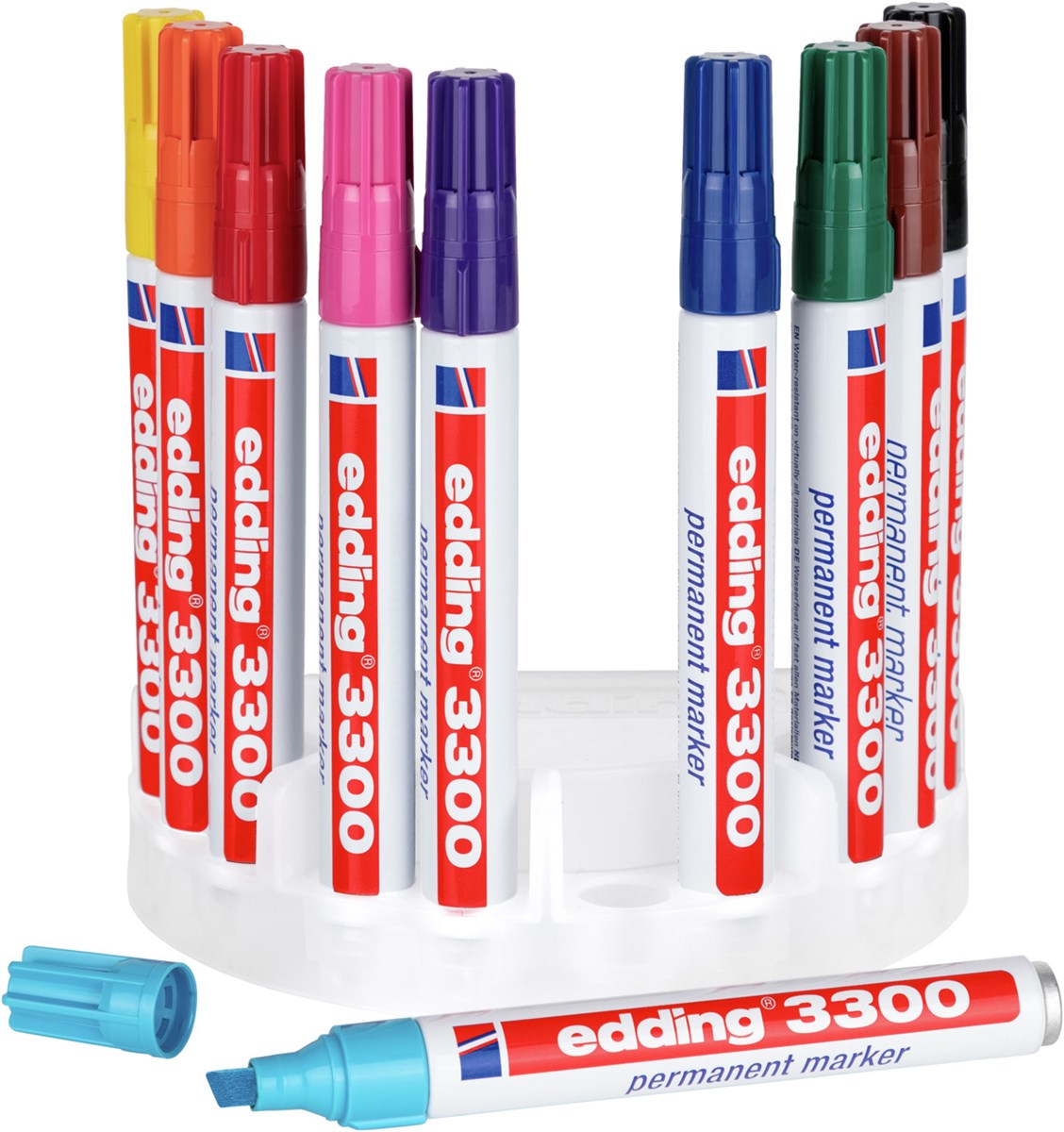edding 3300 Permanentmarker 10er Set (Systembox) sortiert, Keilspitze 1-5 mm (Art.-Nr.: 4-3300-10)