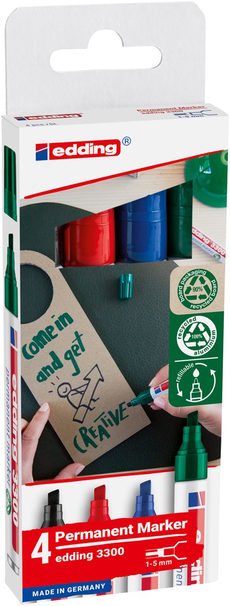edding 3300 Permanentmarker 4er Set sortiert, Keilspitze 1-5 mm (Art.-Nr.: 4-3300-4-2)