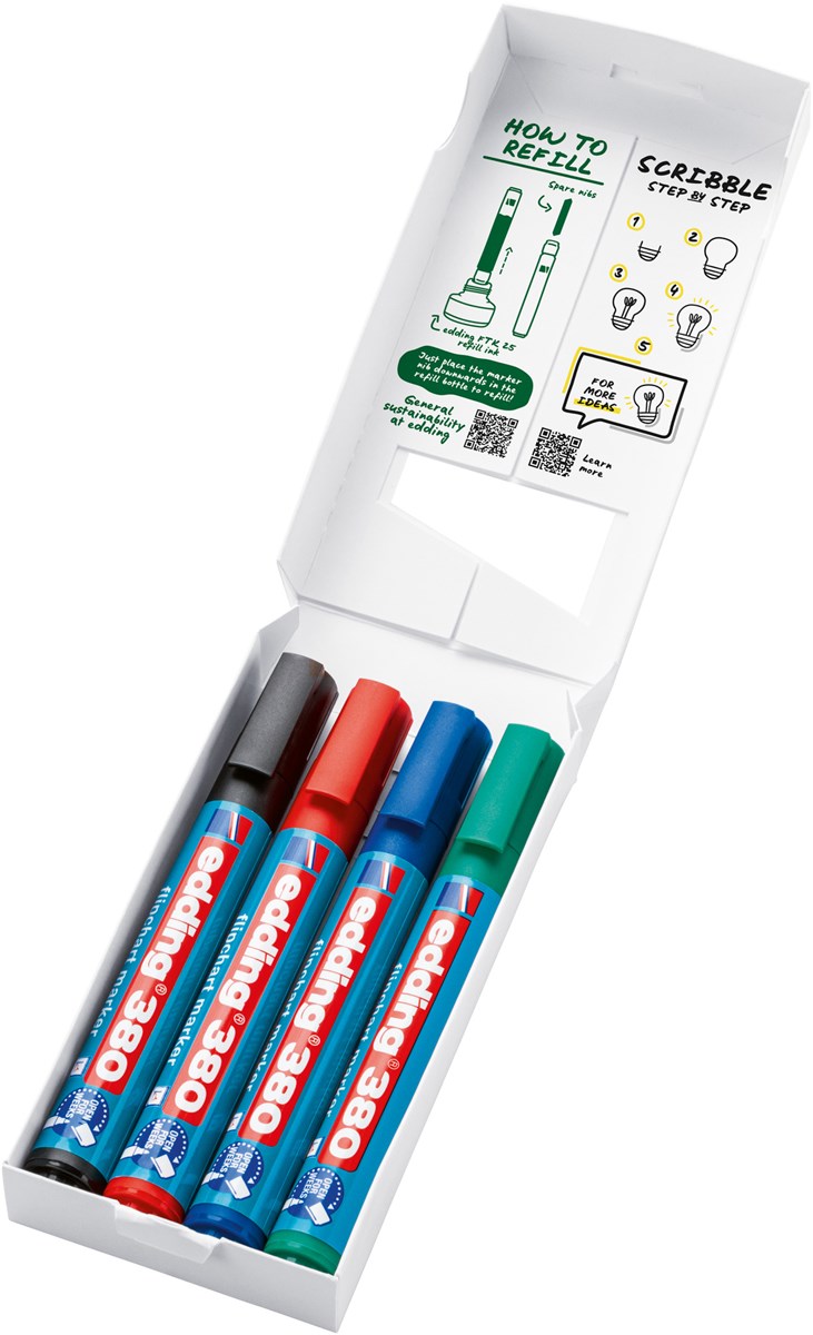 edding 380 Flipchartmarker 4er Set sortiert, Rundspitze 1,5-3 mm (Art.-Nr.: 4-380-4-2)