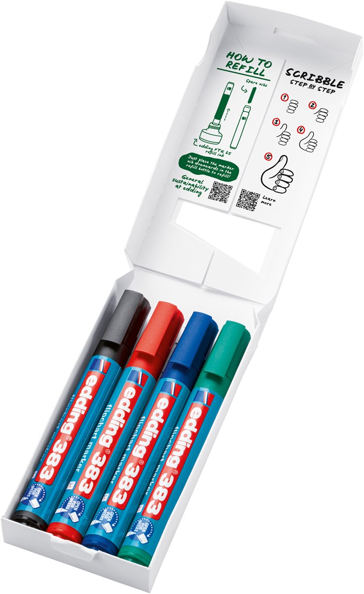 edding 383 Flipchartmarker 4er Set sortiert, Keilspitze 1-5 mm (Art.-Nr.: 4-383-4-2)