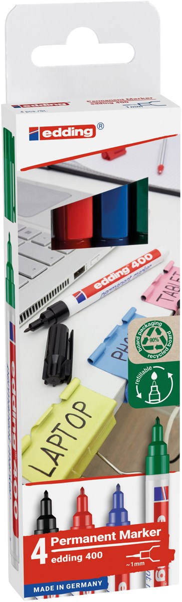 edding 400 Permanentmarker 4er Set sortiert, Rundspitze 1 mm (Art.-Nr.: 4-400-4-2)