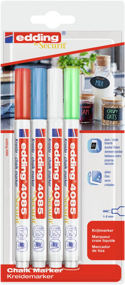 edding 4085 Kreidemarker 4er Set Basic, Rundspitze 1-2 mm (Art.-Nr.: 4-4085-4-1BAS)