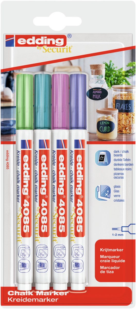 edding 4085 Kreidemarker 4er Set Metallic, Rundspitze 1-2 mm (Art.-Nr.: 4-4085-4-1MET)