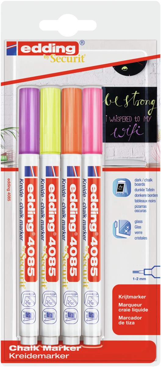 edding 4085 Kreidemarker 4er Set Neon, Rundspitze 1-2 mm (Art.-Nr.: 4-4085-4-1NEON)