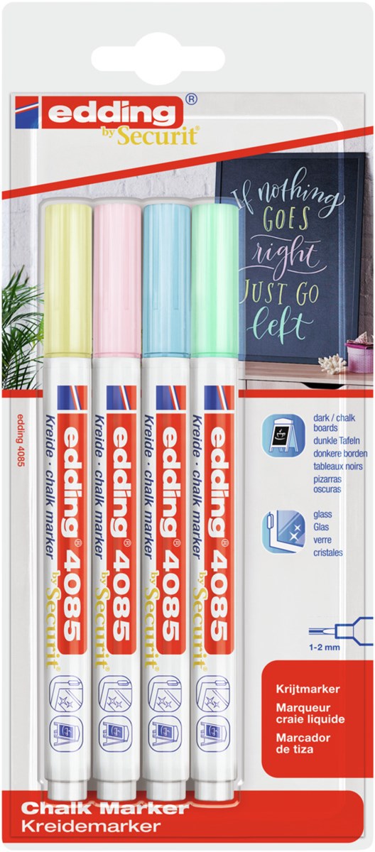 edding 4085 Kreidemarker 4er Set Pastell, Rundspitze 1-2 mm (Art.-Nr.: 4-4085-4-1PAS)