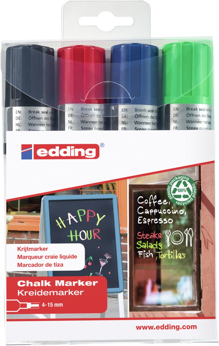 edding 4090 Kreidemarker 4er Set sortiert, Keilspitze 4-15 mm (Art.-Nr.: 4-4090-4999)