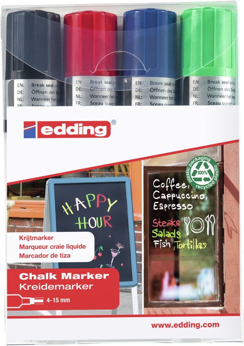 edding 4090 Kreidemarker 4er Set sortiert, Keilspitze 4-15 mm (Art.-Nr.: 4-4090-4999)