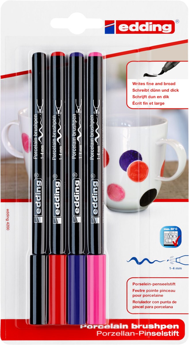 edding 4200 Porzellanpinselstift 4er Set warm, Pinselspitze 1-4 mm (Art.-Nr.: 4-4200-4-1999)