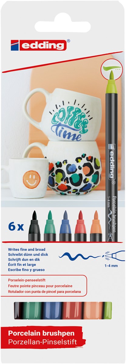 edding 4200 Porzellanpinselstift 6er Set vivid sortiert, Pinselspitze 1-4 mm (Art.-Nr.: 4-4200-6000)
