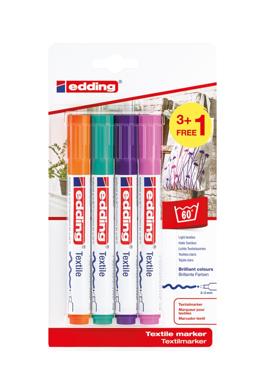 edding 4500 Textilmarker 3+1 Set fun, Rundspitze 2-3 mm (Art.-Nr.: 4-4500-4-S1099)