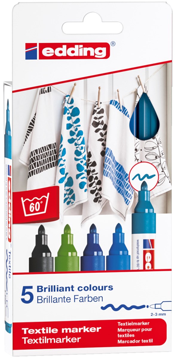 edding 4500 Textilmarker 5er-Set sortiert cool, Rundspitze 2-3 mm (Art.-Nr.: 4-4500-5099)