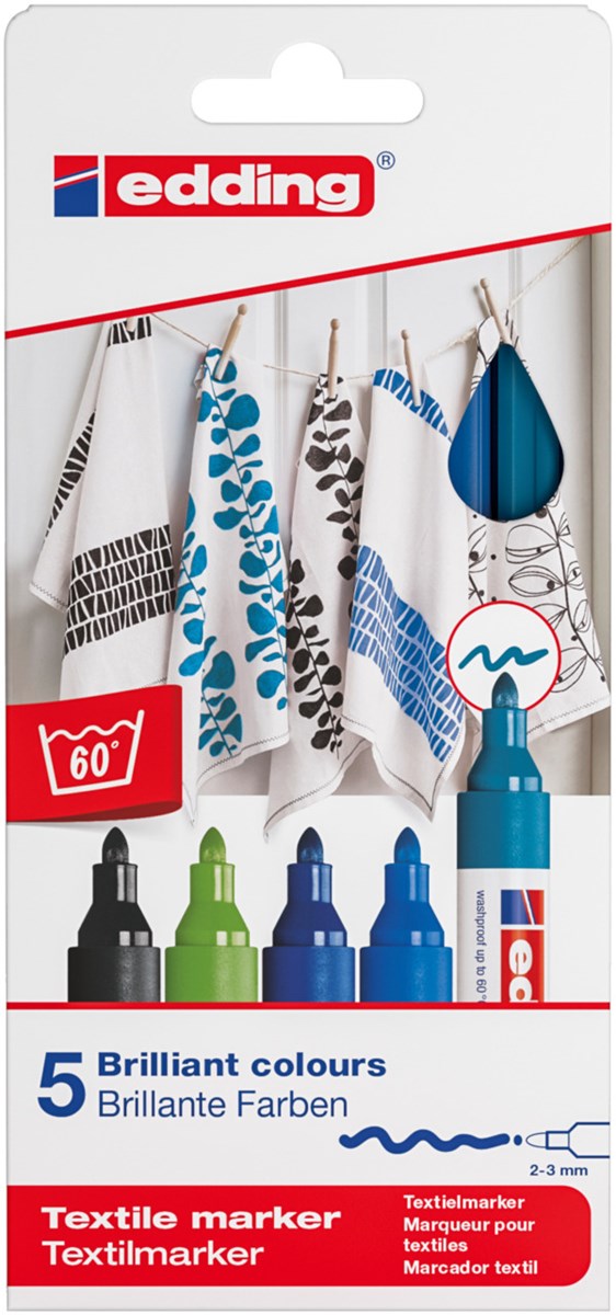 edding 4500 Textilmarker 5er-Set sortiert cool, Rundspitze 2-3 mm (Art.-Nr.: 4-4500-5099)