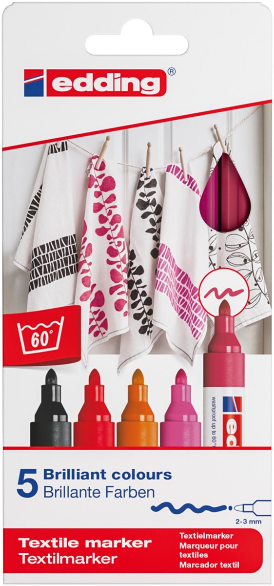 edding 4500 Textilmarker 5er-Set sortiert warm, Rundspitze 2-3 mm (Art.-Nr.: 4-4500-5999)
