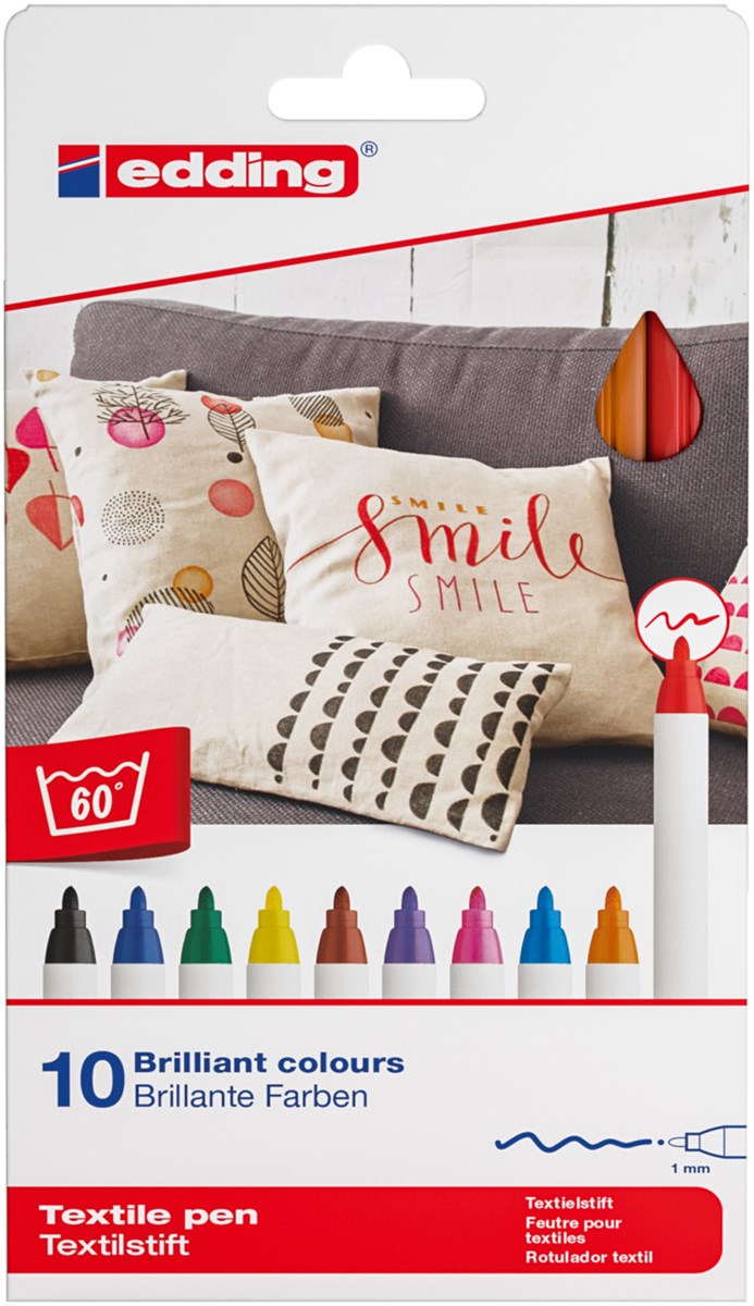 edding 4600 Textilstift 10er-Set sortiert basic, Rundspitze 1 mm (Art.-Nr.: 4-4600-10999)