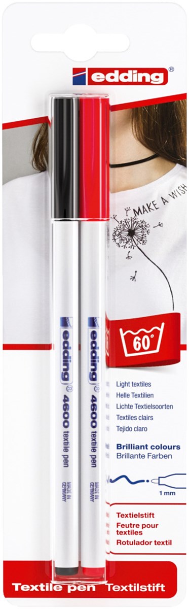 edding 4600 Textilstift 2er-Blister sortiert, Rundspitze 1 mm (Art.-Nr.: 4-4600-2-1999)