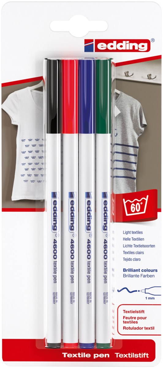 edding 4600 Textilstift 4er-Blister sortiert Grundfarben, Rundspitze 1 mm (Art.-Nr.: 4-4600-4-1999)