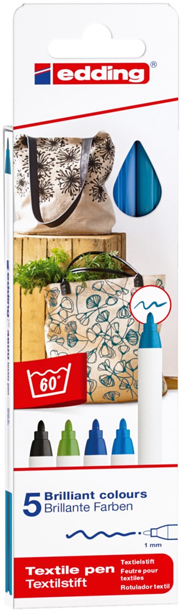 edding 4600 Textilstift 5er-Set cool,  Rundspitze 1 mm (Art.-Nr.: 4-4600-5099)
