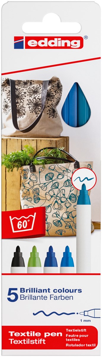 edding 4600 Textilstift 5er-Set cool,  Rundspitze 1 mm (Art.-Nr.: 4-4600-5099)