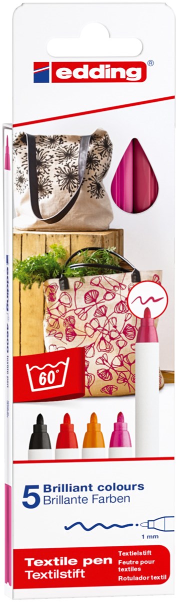 edding 4600 Textilstift 5er-Set warm, Rundspitze 1 mm (Art.-Nr.: 4-4600-5999)