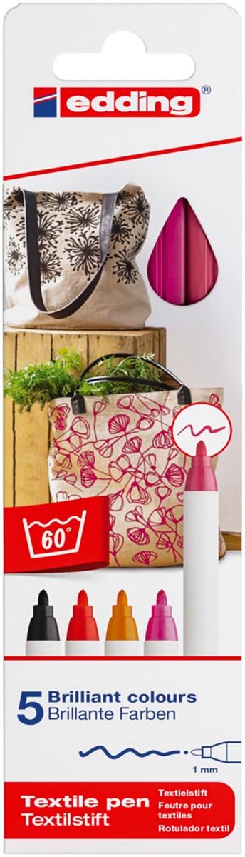 edding 4600 Textilstift 5er-Set warm, Rundspitze 1 mm (Art.-Nr.: 4-4600-5999)