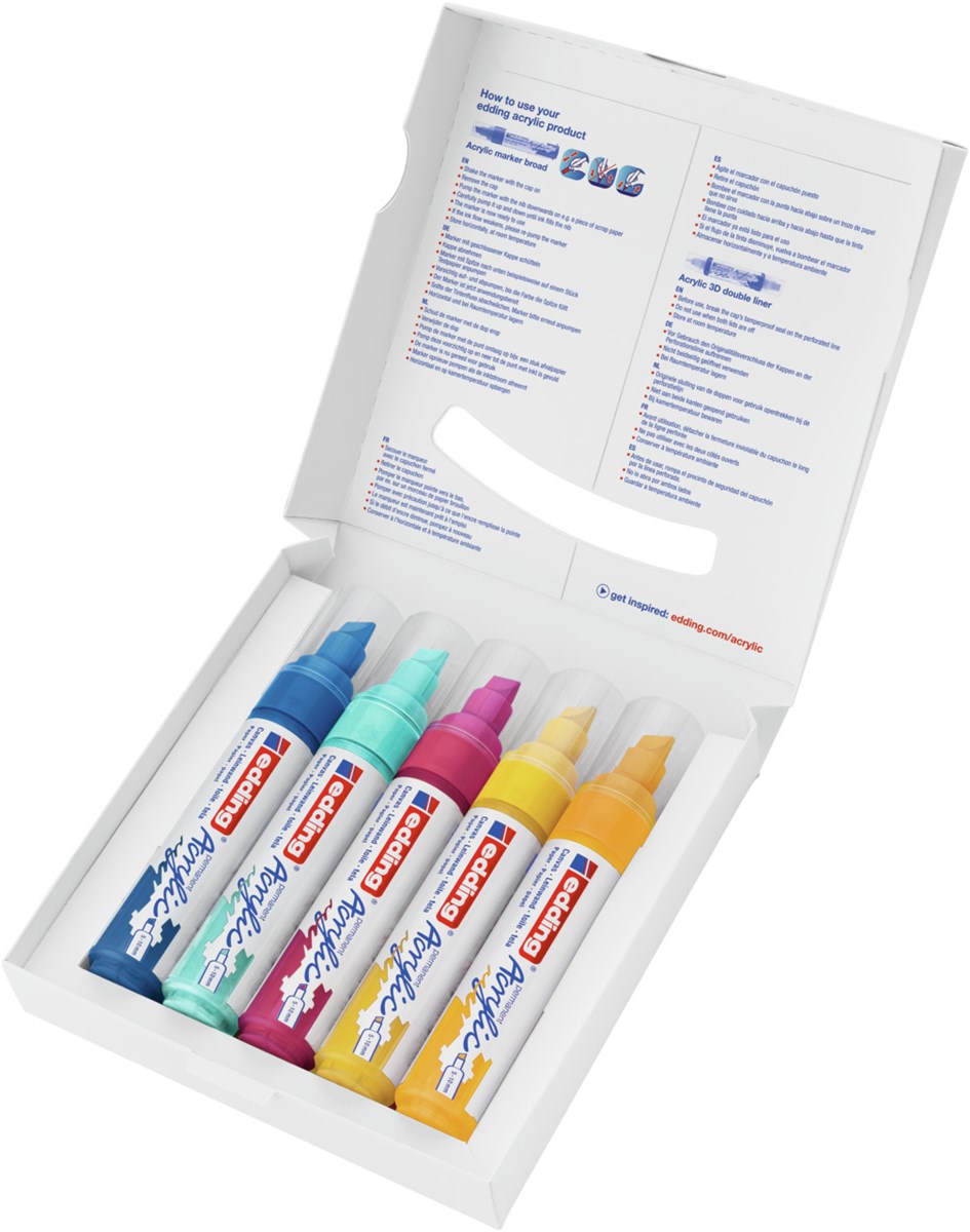 edding 5000 Acrylmarker breit 5er Set sortiert abstrakt, Keilspitze 5-10 mm (Art.-Nr.: 4-5000-5-999)