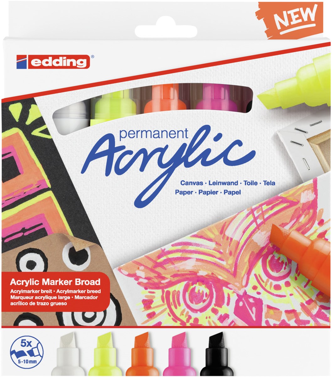 edding 5000 Acrylmarker breit 5er Set sortiert neon, Keilspitze 5-10 mm (Art.-Nr.: 4-5000-5)