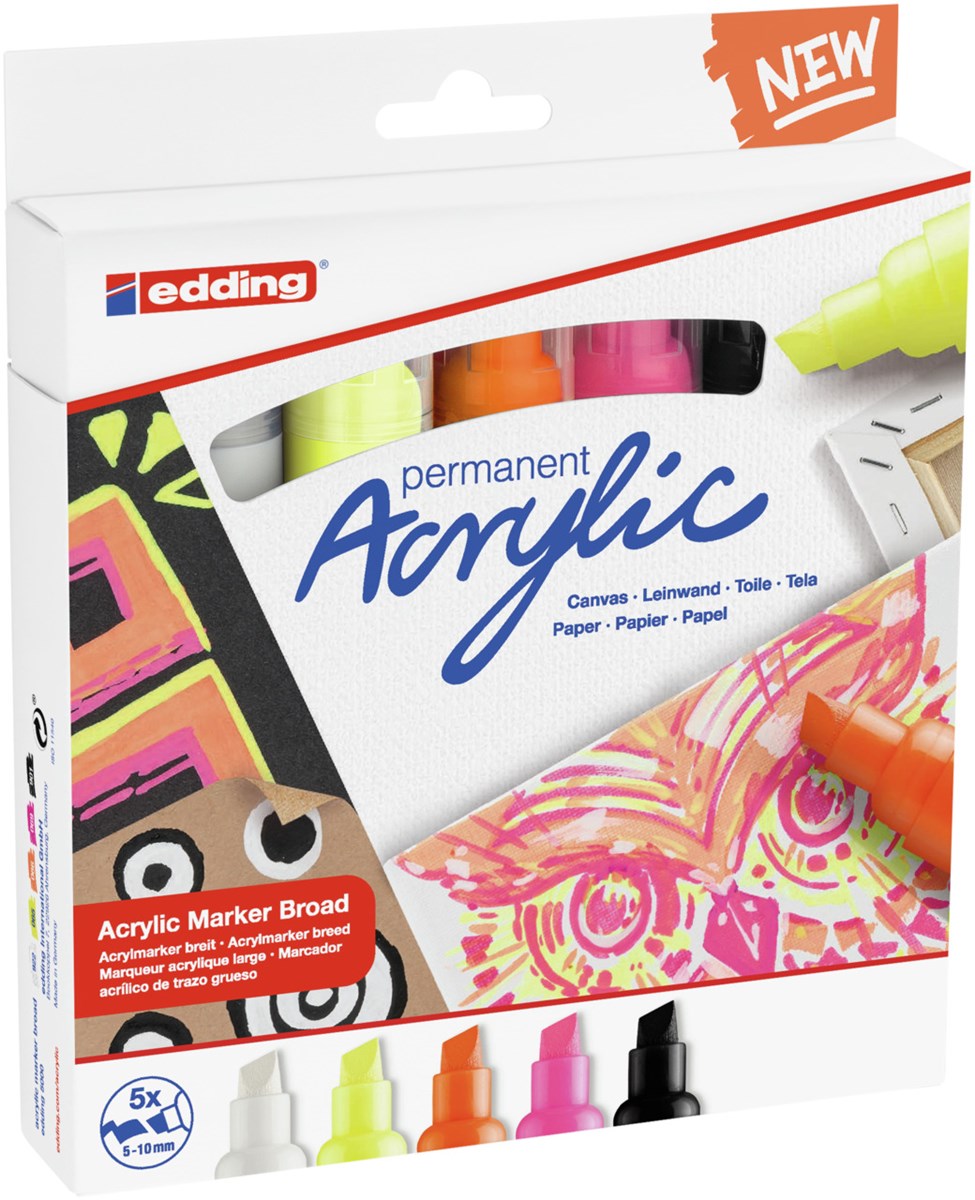 edding 5000 Acrylmarker breit 5er Set sortiert neon, Keilspitze 5-10 mm (Art.-Nr.: 4-5000-5)