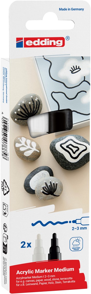 edding 5100 Acrylmarker medium 2er Set, schwarz, weiß, Rundspitze 2-3 mm (Art.-Nr.: 4-5100-2)